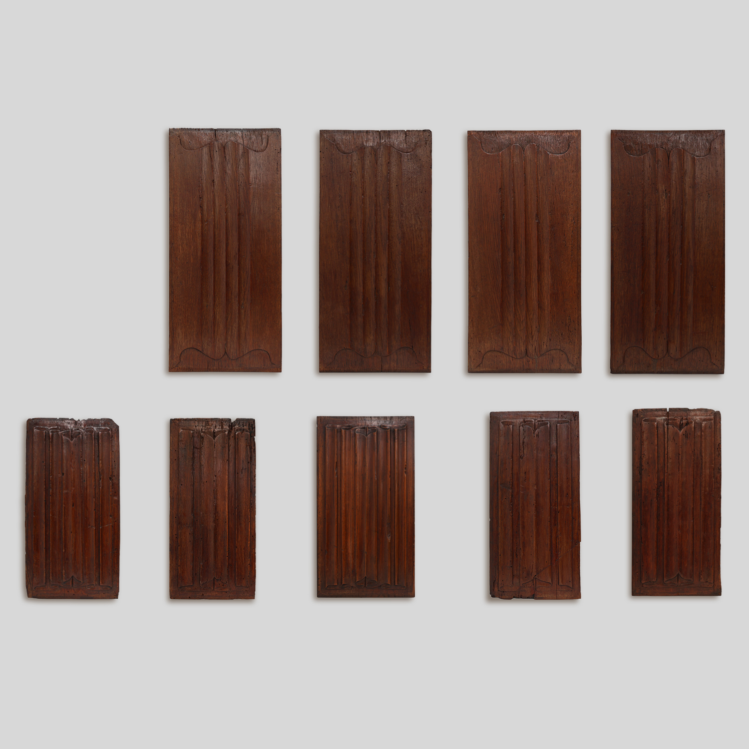 16th Century oak carved Gothic Panels, 9 pieces, Belgium-img
